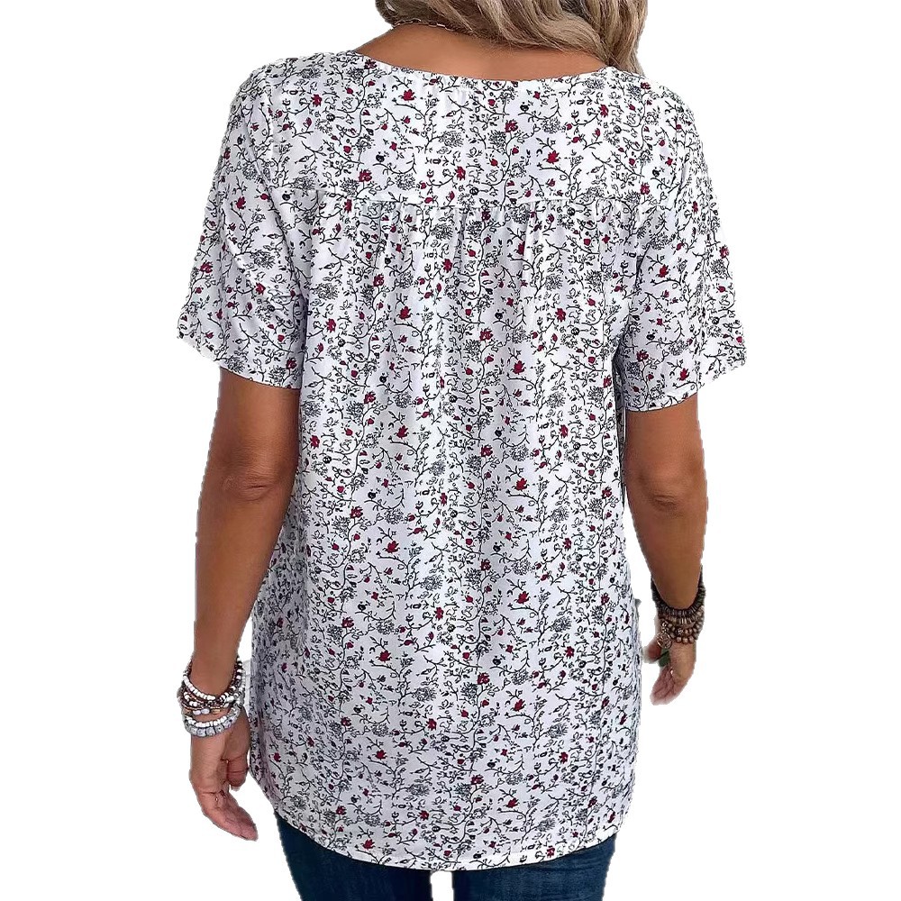 Elegant Floral Print V Neck Short Sleeve Blouse Summer Style Perfect for Casual Outings Wholesale Available