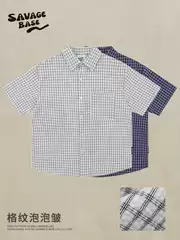 Japanese Style Simple cleanfit Plaid Short-sleeved Shirt 2025 Summer New All-match Loose Couple Half-sleeved Shirt