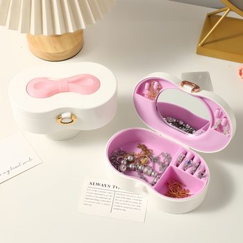 Large-Capacity Multifunctional Portable Jewelry Storage Box Necklace Ring Earrings High-End Bow Jewelry Box