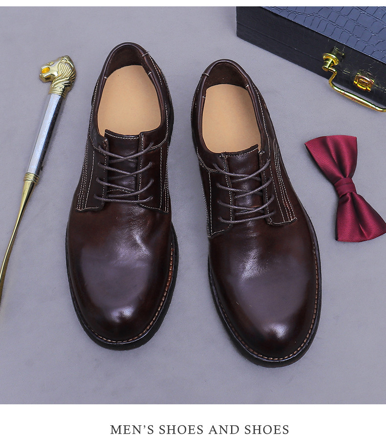 Giày Derby nam da ngựa mũi tròn đế Goodyear cổ điển — màu đen, Màu caramel, Màu cà phê