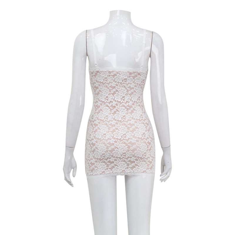 Lace Hollow Out Bodycon Mini Dress Sexy Slim Fit Spaghetti Straps Elegant Design Perfect for Parties and Night Out