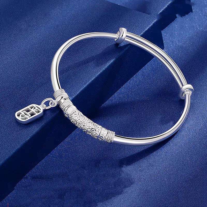 Shake Voice Live White Copper Accessories Xiangyun Ping An Push-Pull Bracelet New Chinese Style National Style Solid Adjustable Bracelet