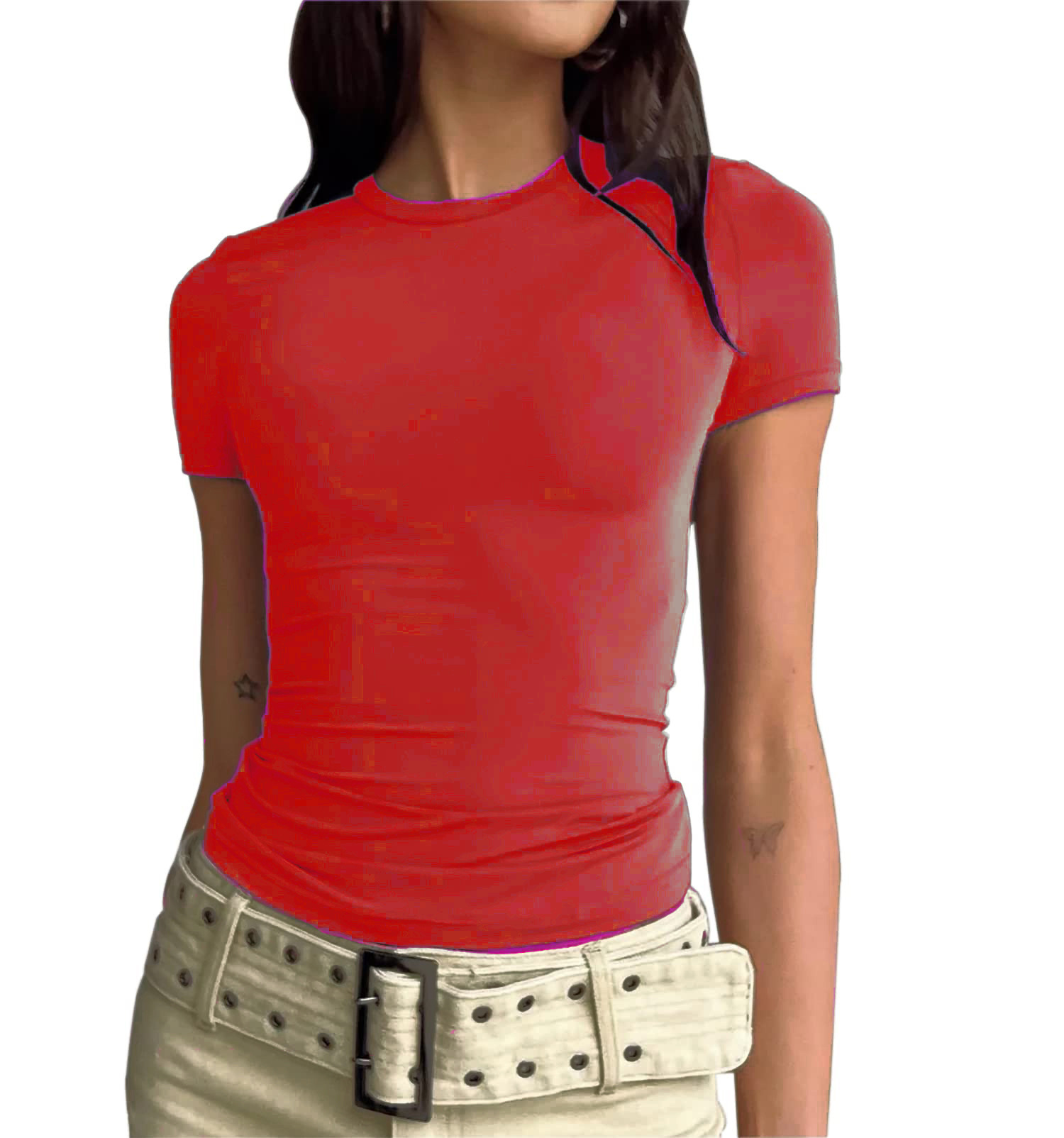 欧美女装休闲长袖t恤春秋纯色修身套头衫t恤女街装打底衫上衣