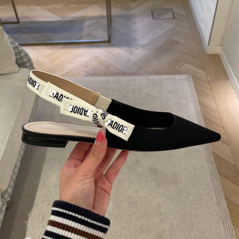 d Letter Bow Knitted Sandals Women's 2023 Summer Home New European and American Retro Pointed Toe Shallow Hollow Flat Shoes