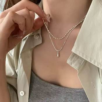 925 Silver-Plated Normcore Elegant Double-Layer Necklace 2024 New Hot Style Ins Niche Water Drop Pendant Clavicle Chain