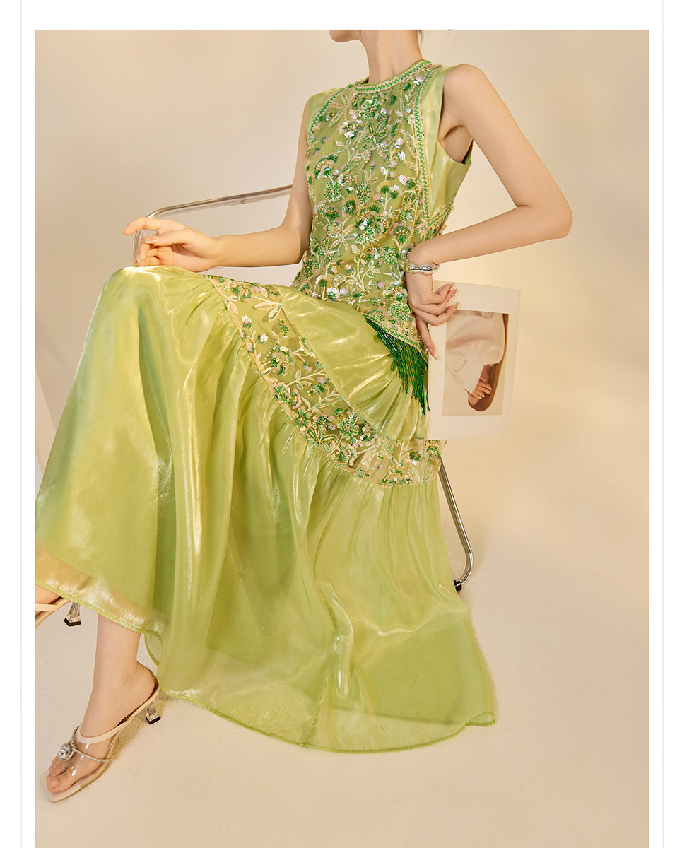 Đầm maxi nữ thêu đính cườm tay phồng dáng suông — Cloud Water Blue (Giao hàng ngay hôm nay), Cloud Water Blue (Giao hàng trong 7 ngày), Jasper Green (phát hành cùng ngày), Jasper xanh (giao hàng trong 7 ngày)