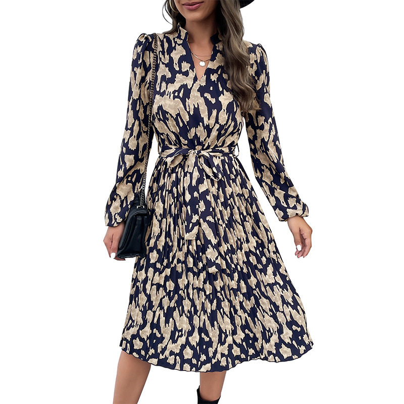 Womens Long Sleeve Pleated Floral Dress Autumn Fashion Elegant Style Comfortable Fit Wholesale Available