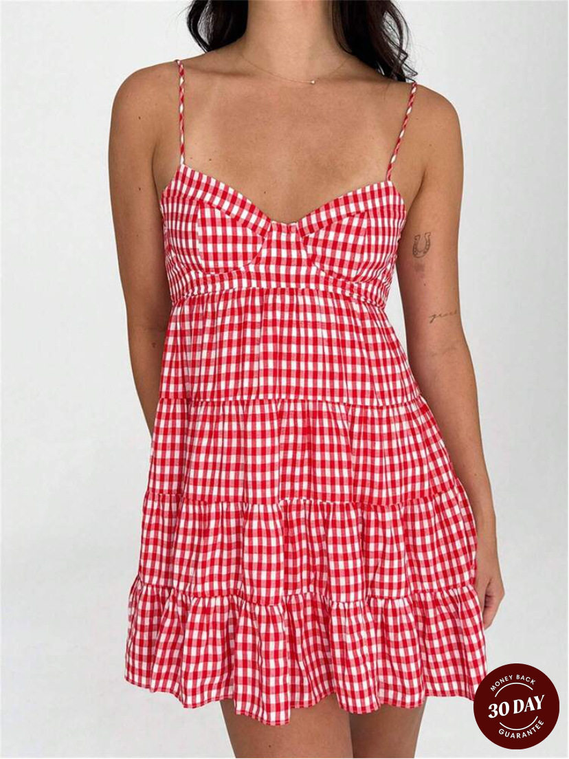 Summer Womens Sleeveless Tie Back Dress Floral Checkered Print Stylish Design Perfect for Casual Outings Wholesale