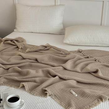 Chinese Wabi-Sabi Style Cotton and Linen Sofa Blanket, Antique Style Bedside Blanket, Bed Towel for B&B, Hotel Bed Blanket