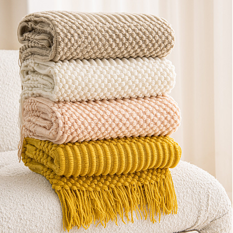 Light Luxury Ins Sofa Blanket Solid Color Air-conditioning Blanket Light Luxury Style Blanket Office Nap Blanket Homestay Decorative Blanket Autumn and Winter