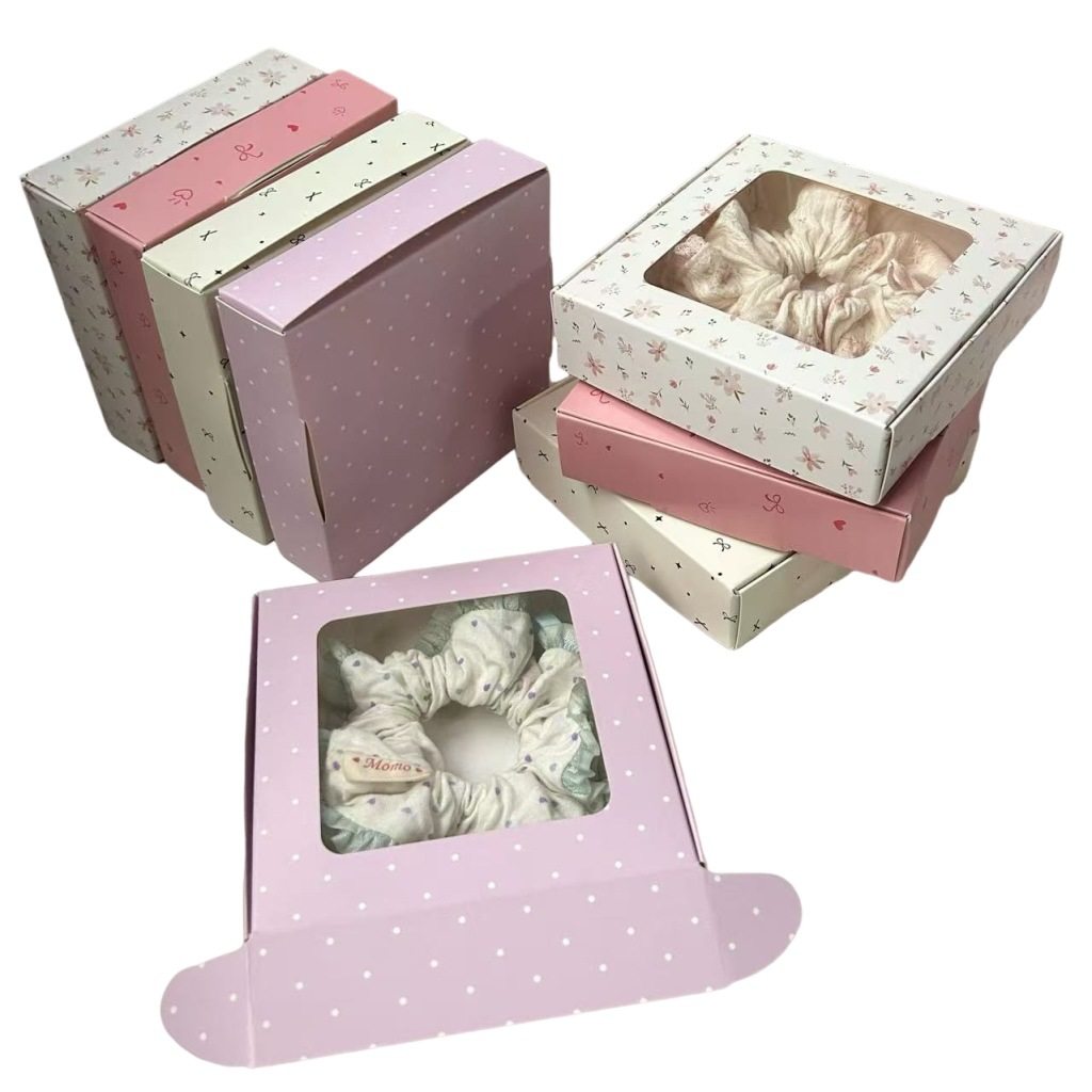 in stock transparent window sausage ring gift box high-grade hand-made hair ring hair accessories universal gift box flying machine box wholesale