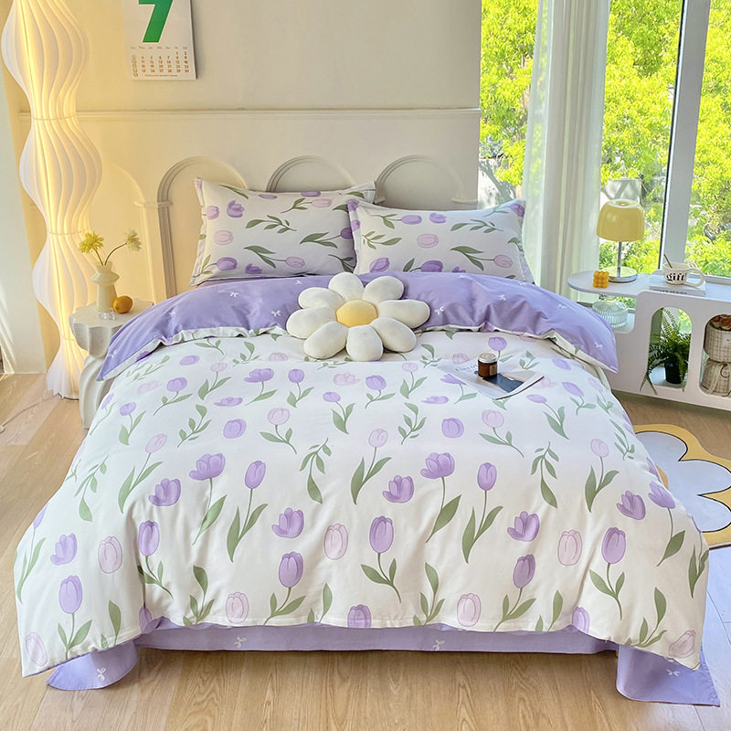 New Cotton Four-piece Set Student Dormitory Bed Sheet Three-piece Set Skin-friendly Pure Cotton Bed Cover Set Bedding