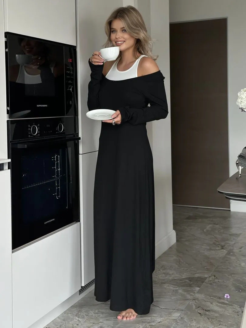 Long Sleeve Color Block Layered Vest Dress Sexy Modal Fabric Elegant Design Perfect for Parties Wholesale Available