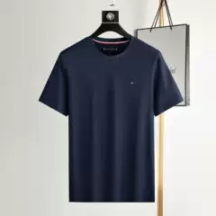 Foreign Trade Single T0MMY Tommy Men's Short-sleeved Pure Cotton Round Neck Solid Color T-shirt Summer Half-sleeved Top Joker