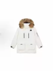 Pure Source Mlb Yankees 2 Mid-Length White Duck down Jacket with Large Fur Collar, Unisex, Thickened with down Filling and Stand Collar