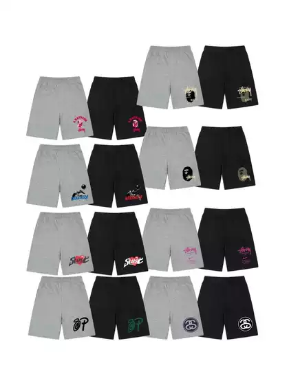 Stussy Printed Skull Dice Casual Shorts for Men and Women, Cross-Border Streetwear Five-Quarter Length Shorts