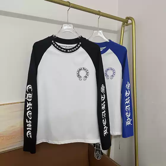 High-Quality Cross-Border 25-Year Ch Authentic Version Autumn and Winter New Sanskrit Horseshoe Patchwork Printed Long-Sleeve T-Shirt