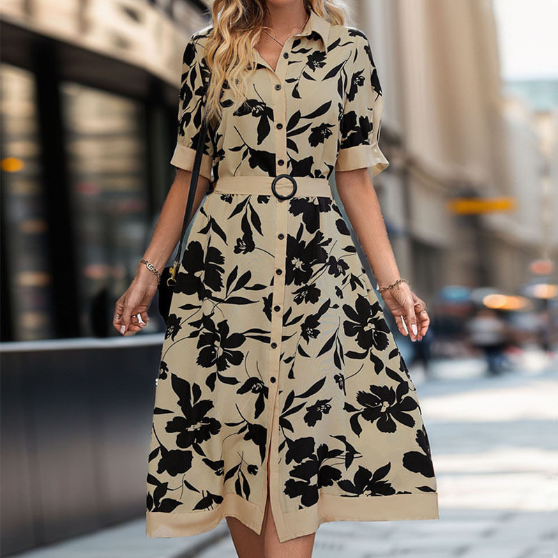 Floral Print Summer Dress Womens Casual Shirt Dress Lightweight Short Sleeve Trendy Design Wholesale Available