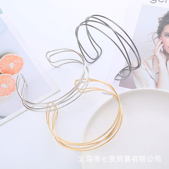 European and American fashion metal geometric hollow multi-line simple collar niche cold wind cross collar bracelet set
