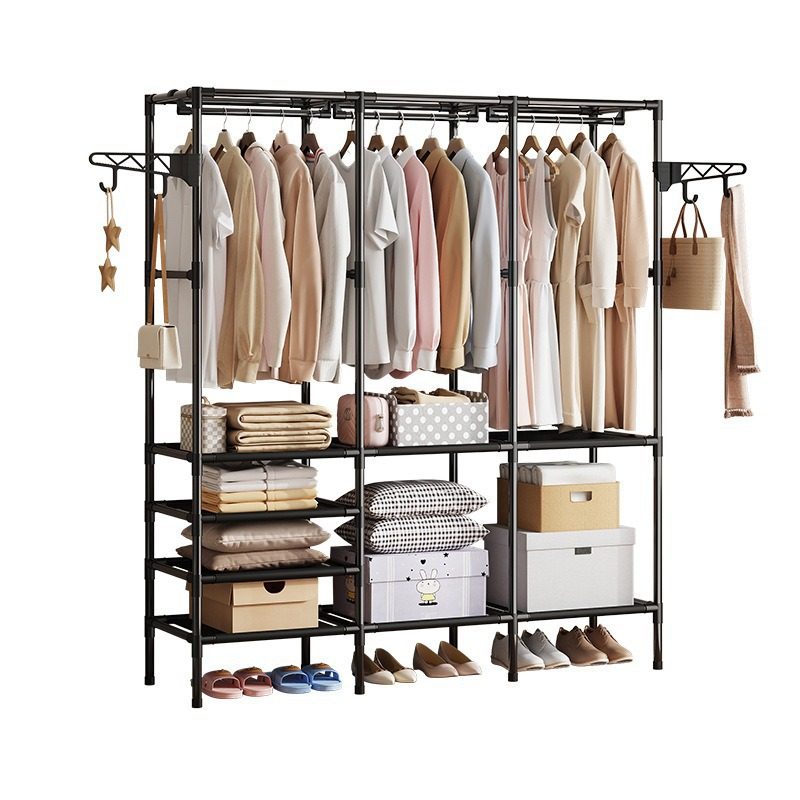 Foreign Trade Cross-border Hot Selling Simple Three-row Multi-function Storage Hanger Household Bedroom Floor Rack Coat Rack