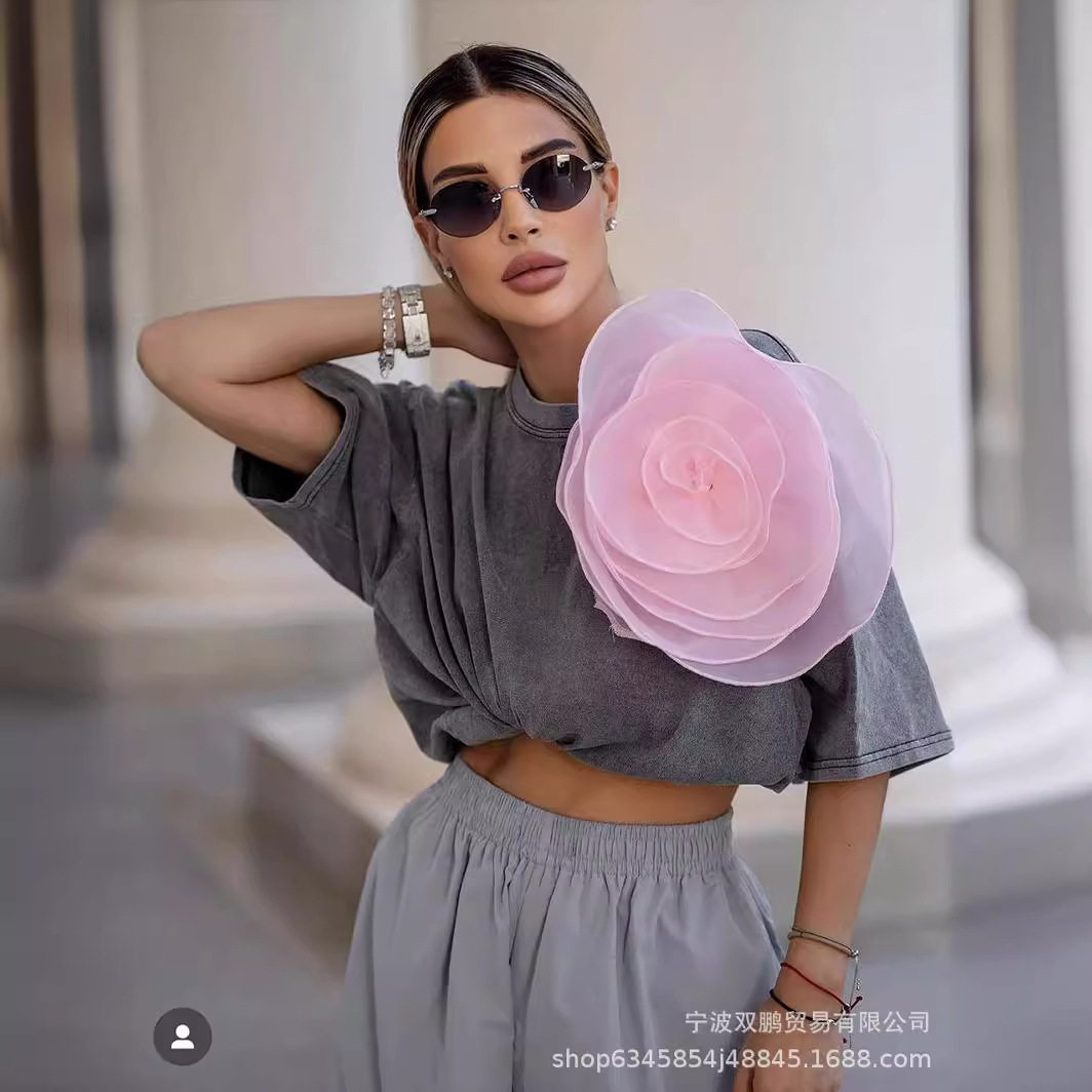 Womens Vintage Style Short Sleeve Cotton T Shirt Washed Wax Dyed Faded Look Streetwear Summer Casual Wear