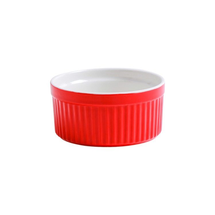 Spot wholesale 3.5 inch ceramic baking bowl candy color Shufflé bowl dessert bowl steamed egg bowl double skin milk pudding bowl