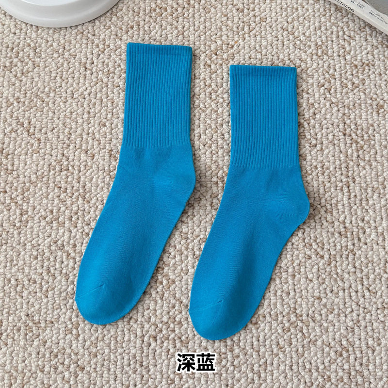 彩色袜子女长筒袜四季款ins潮流糖果色马卡龙中筒袜学生运动棉袜