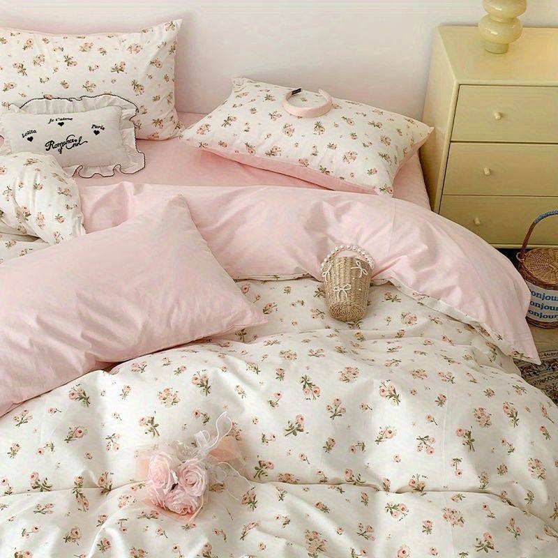 Beautiful Pink Spring and Summer Soft Washable Cotton Bed Four-piece Set College Students' Dormitory Bed Sheet Quilt Cover Three-piece Set