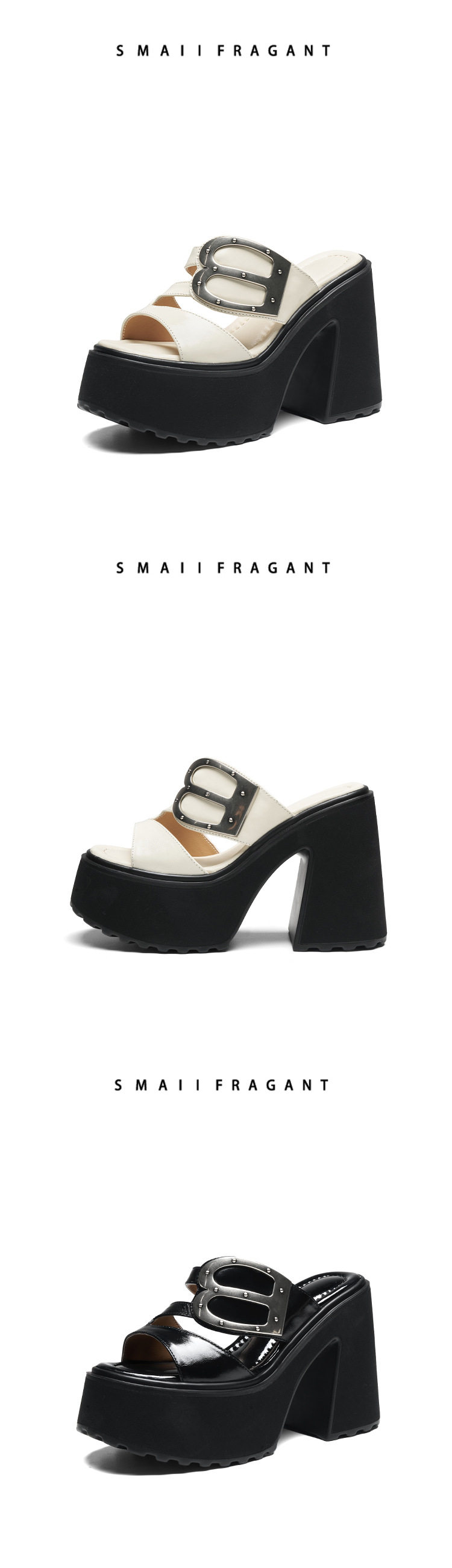 Dép sandal nữ quai chữ V da bò thật mũi hở đế bệt — Trắng bạc, Đen chi tiết 8