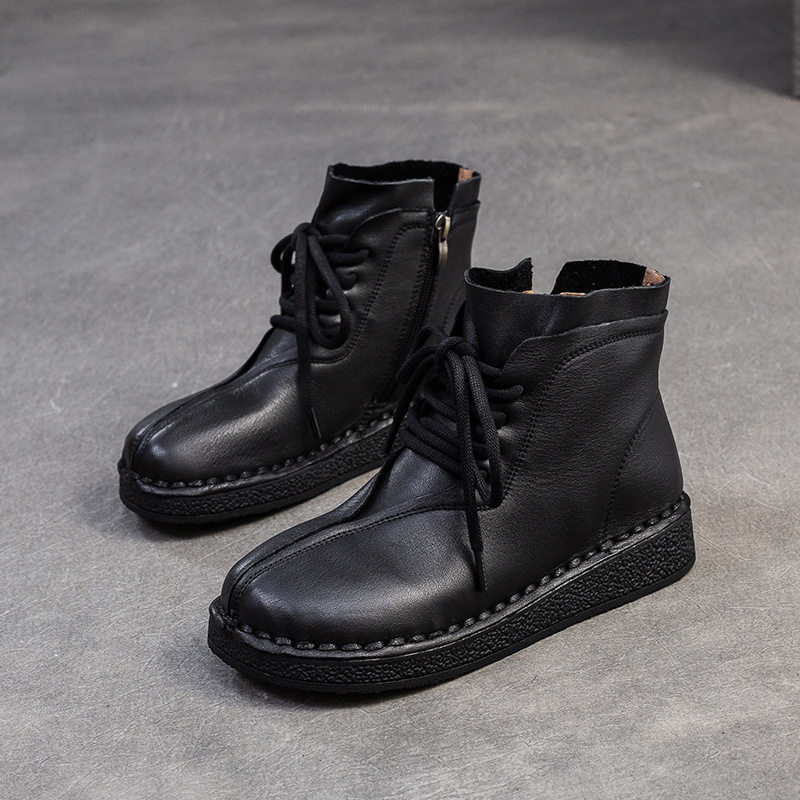 Boot Nữ Cổ Ngắn Da Bò Ôm Chân Chiều Cao Đế Khoảng 3cm Màu Đen, Nâu