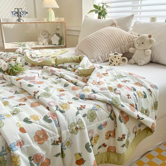 Cross-border Class A Spandex Cool Tencel Summer Quilt Ice Cream Summer Quilt Solid Color Printed Air Conditioning Quilt Single Double Thin Quilt
