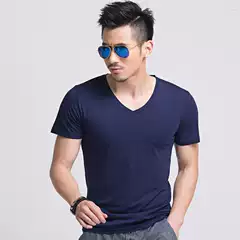 Men's Clothing Wholesale Men's V-neck Large Size Color Short Sleeve Loose T-shirt Casual Sports Chicken Collar Men's Base Shirt