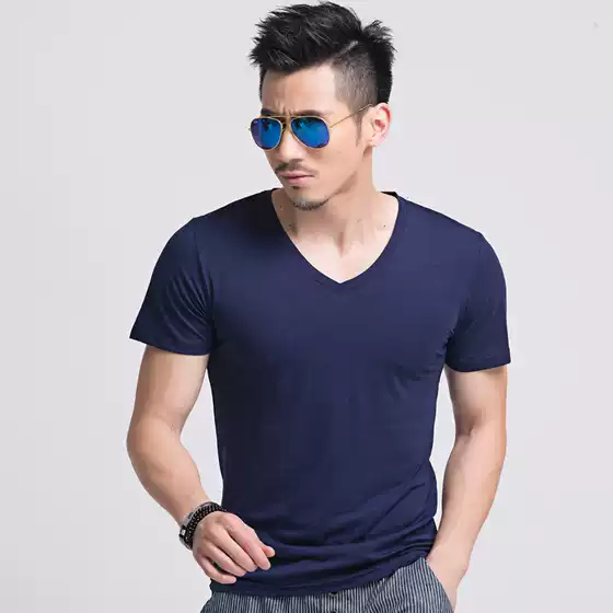 Men's Clothing Wholesale Men's V-neck Large Size Color Short Sleeve Loose T-shirt Casual Sports Chicken Collar Men's Base Shirt