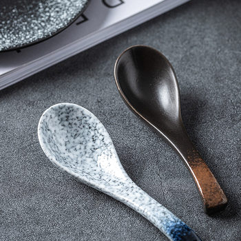 Japanese Style Japanese Style Small Soup Spoon Vintage Tableware Ceramic Small Spoon Long Handle Soup Spoon Rice Spoon Large Spoon Household Spoon