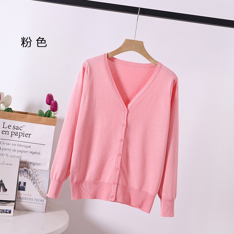 春秋新款气质针织开衫春夏宽松大码女装纯色丝光棉空调衫外套上衣