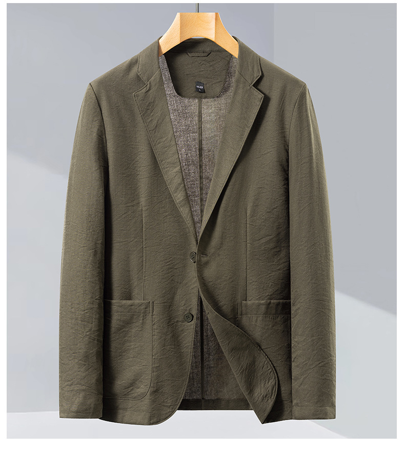 Áo blazer nam pha tencel lanh chống nắng mỏng nhẹ thoáng khí dáng ôm — Đỏ gạch, Màu xanh dương, màu xám, Xanh quân đội