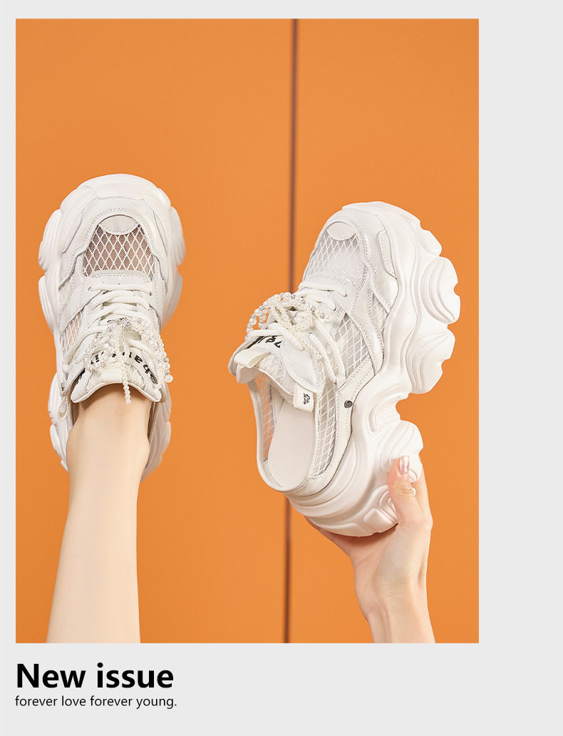 Sandal cao gót nữ hở mũi quai ngang đế wedge thoáng khí — Bạc, Trắng chi tiết 12