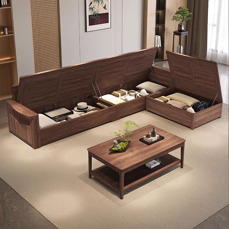 黑胡桃木实木沙发新中式高箱储物沙发大小户型家用客厅组合家具
