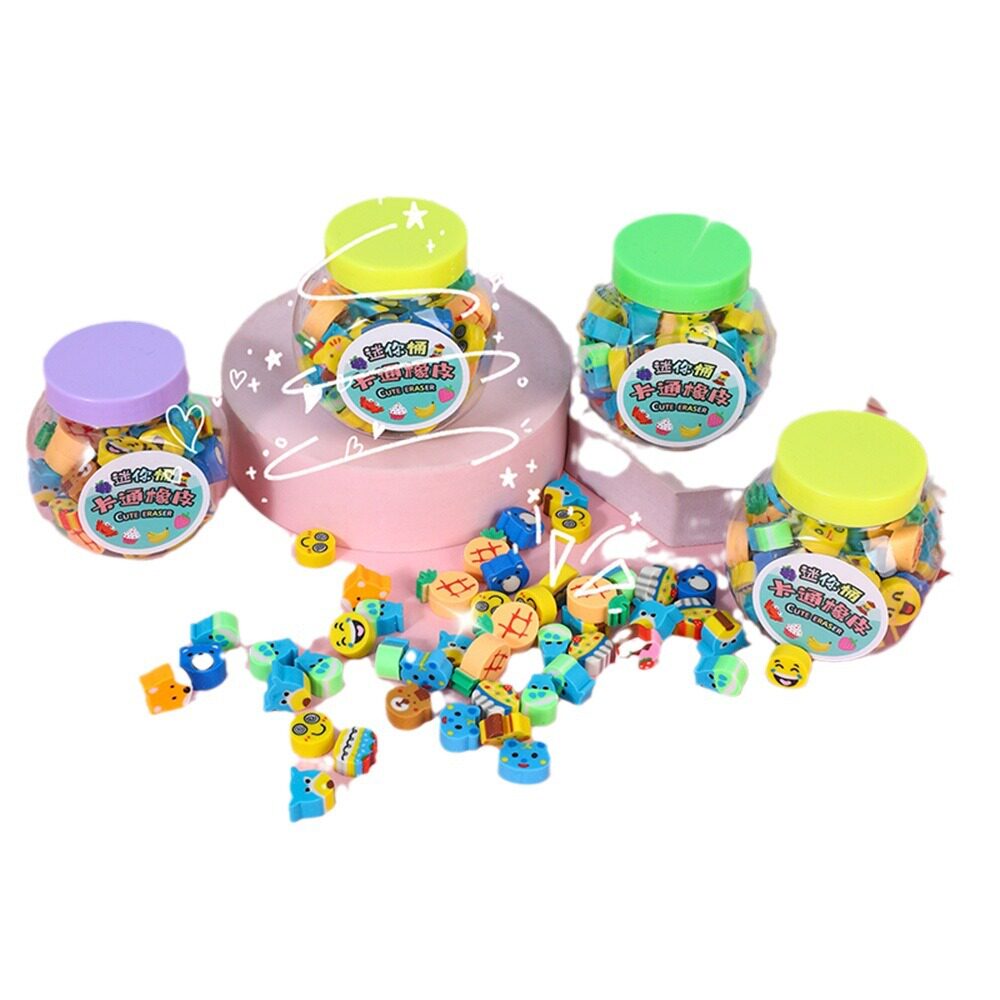 Mini Small Eraser 50 Pieces Bottled Mixed Eraser Kindergarten Prizes Primary School Students Stationery Toys Supplies Wholesale