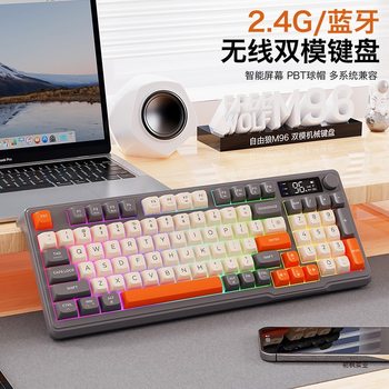 Free Wolf M96 Dual-Mode Bluetooth Wireless Keyboard Rechargeable Silent Notebook Mac Pbt Ball Cap with Screen