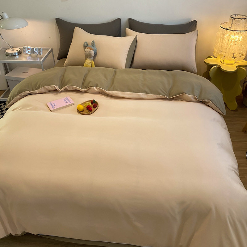 Yaxue Yuanfang Pure Color Quilt Cover Single Piece Bed Bed Sheets Four-Piece Dormitory Three-Piece Quilt Cover Brushed Washed Cotton Four-Piece Set