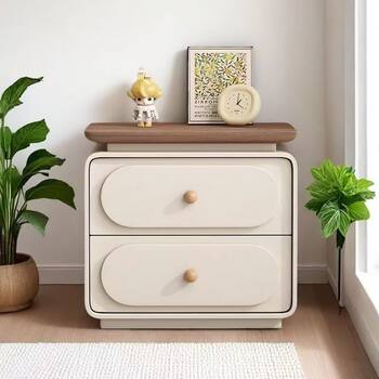 New Cream Solid Wood Modern Simple Bedside Table Light Luxury Small Bedroom Leather Home Bedside Table Storage