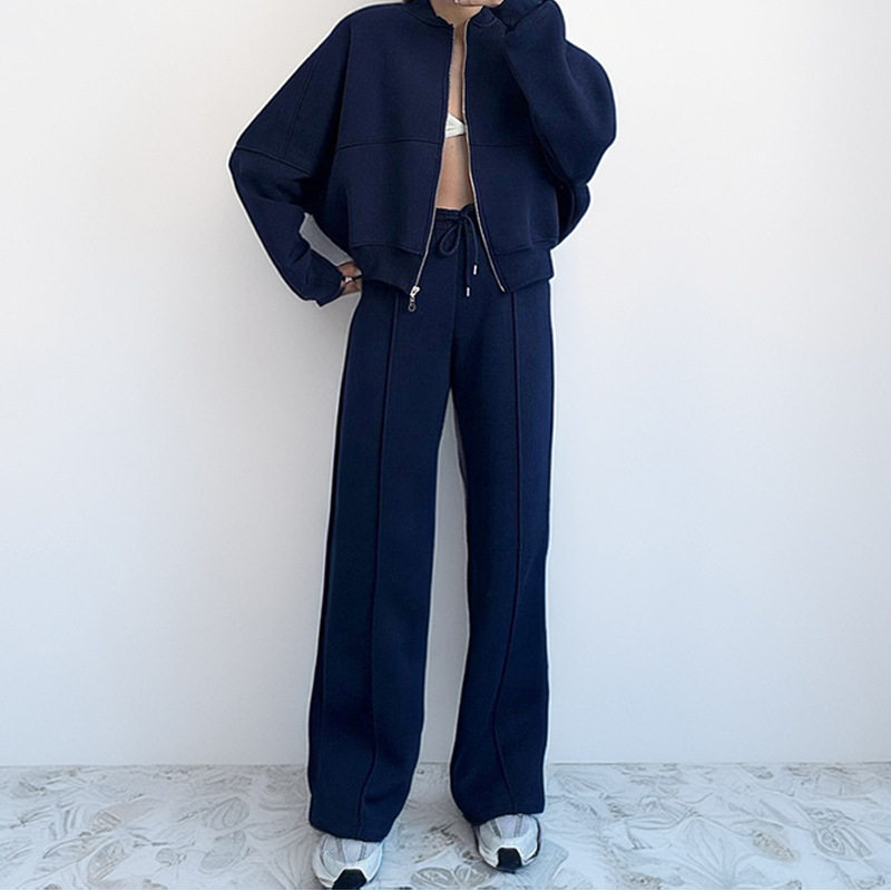 Womens Spring Sports Zip Up Hoodie Set Fashionable Solid Color Comfortable Fit Casual Style Wholesale Available