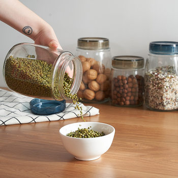 Glass Sealed Tank Square Transparent Household Multifunctional Kitchen Grain Food Storage Tank with Lid