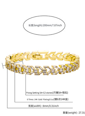 金澳TEMU跨境嘻哈古巴链T方钻手链女士hiphop手饰外贸厂家直销