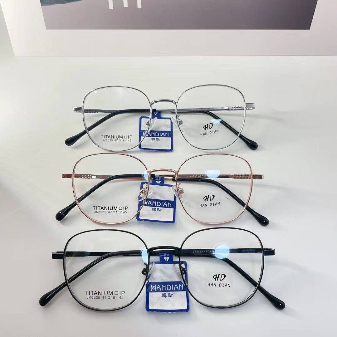 Male and female teenagers wide side retro frame oval polygon frame pure titanium metal optical myopia glasses factory processing