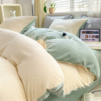 Wholesale milk velvet four-piece set bed quilt cover sheet bed hat autumn and winter thickened three-piece set fleece-lined warm single piece