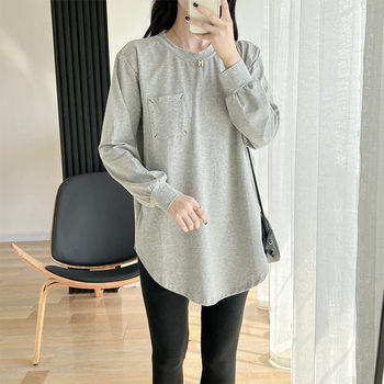 Spring and Autumn Maternity T-Shirt Mid-Length Pure Cotton Maternity Top Postpartum Wearable Breastfeeding Clothes Maternity Top