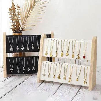 High-grade Solid Wood Double-layer Necklace Display Stand Pendant Jewelry Display Stand Bracelet Earrings Earrings Jewelry Storage Rack
