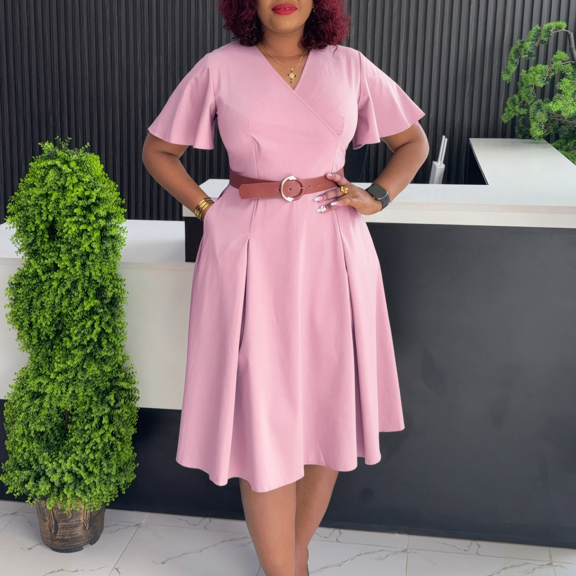 Summer Womens A Line Dress V Neck Bell Sleeves Casual Style Perfect for Everyday Wear Wholesale Available